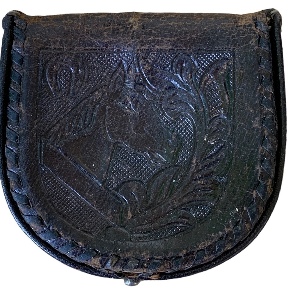 Vintage Tooled Leather Coin Holder Horse Western Cowboy Hat Westernwear
